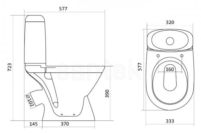 Унитаз-компакт Santek Римини 1WH501523 диагональный выпуск сиденье полипропилен без микролифта