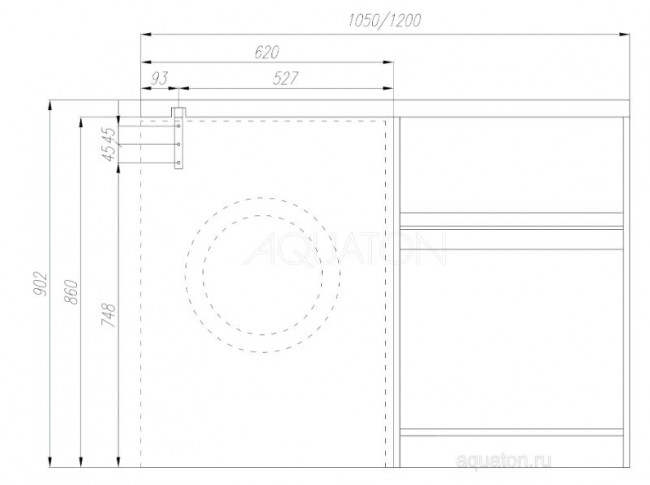 Раковина Акватон Лондри 105 1A72833KLH01L для установки над стиральной машиной левая