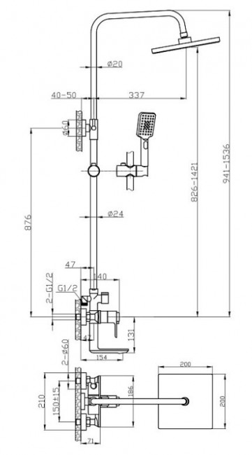 Душевая система Rossinka RS50-46 с термостатом