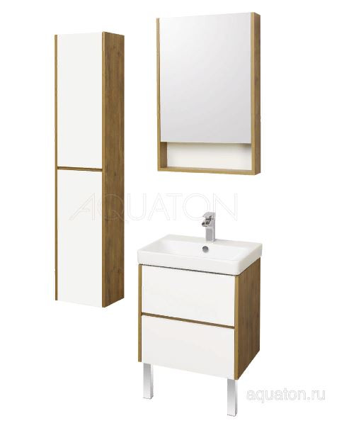 Комплект тумба Акватон Сканди 70 белая дуб рустикальный с раковиной Адриана 70 1A2518K0SDZ90