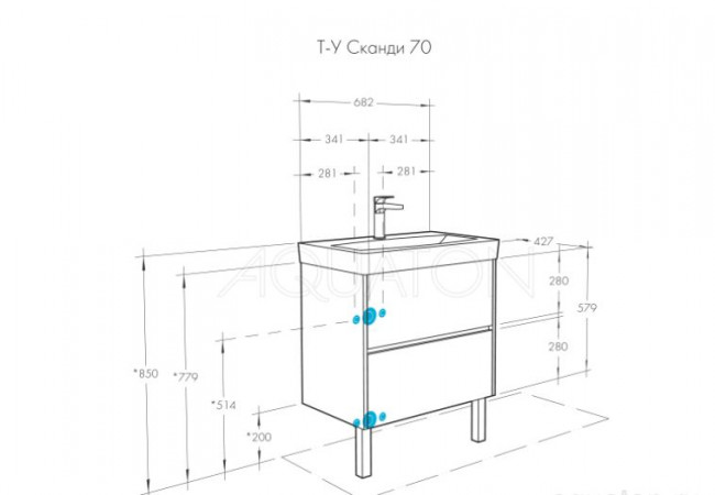Комплект тумба Акватон Сканди 70 белая дуб рустикальный с раковиной Адриана 70 1A2518K0SDZ90