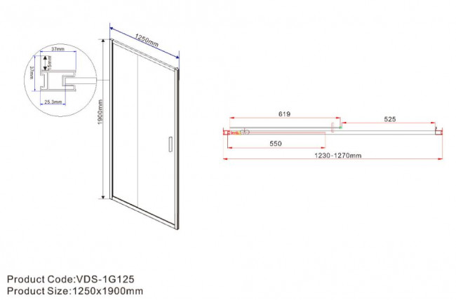Душевая дверь Vincea Garda 125 VDS-1G125CL прозрачное