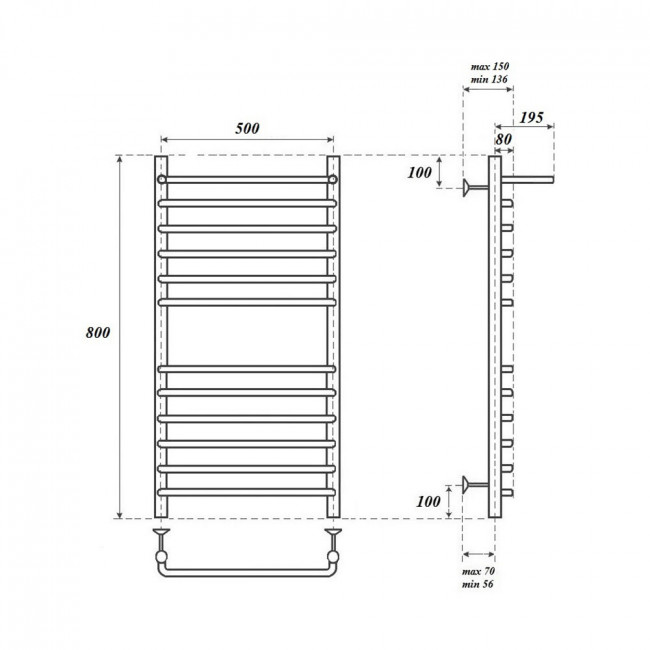 Полотенцесушитель водяной Point Нептун PN09158SP П11 500*800 с полкой хром