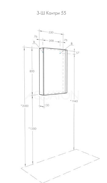 Зеркальный шкаф Акватон Кантри 55 1A257702AHB20 белый дуб верона