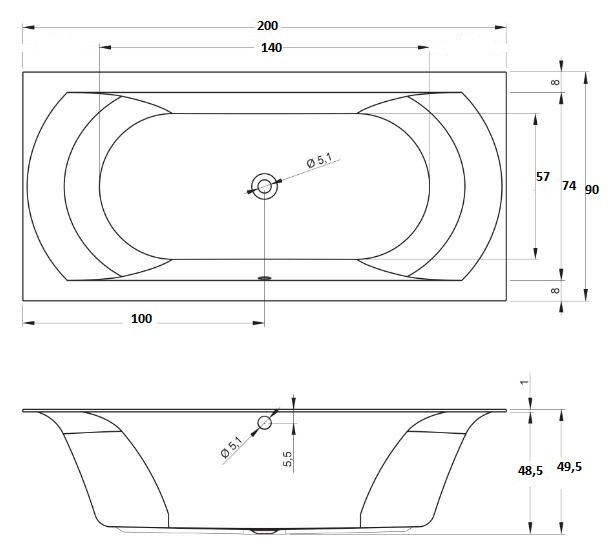 Ванна акриловая Riho Linares 200*90 B144001005