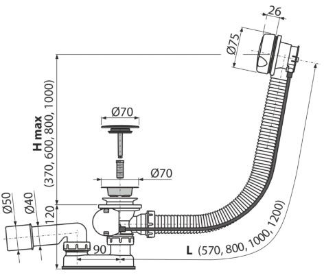 Слив-перелив AlcaPlast A51BM-80 полуавтомат