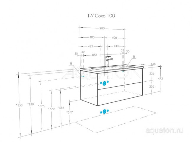 Тумба под раковину Акватон Сохо 100 1A258201AJA00 дуб веллингтон графит софт