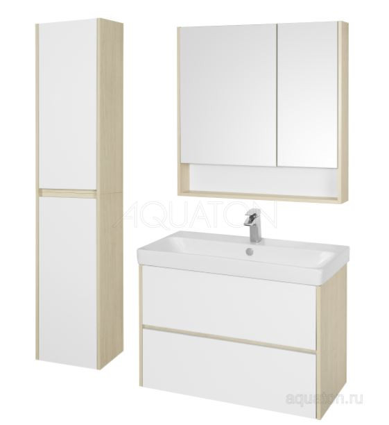 Комплект тумба Акватон Сканди 90 белая дуб верона с раковиной Адриана 90 1A2519K0SDB20