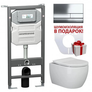 Комплект инсталляции с унитазом Ceramica Nova Play Rimless CN3001_1002CH_1000 кнопка хром глянец