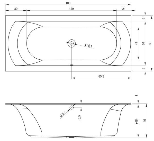 Ванна акриловая Riho Linares Velvet 180*80 B142001105