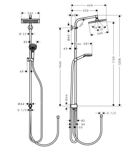 Душевая система Hansgrohe Crometta E Showerpipe 240 1jet EcoSmart Reno 27289000