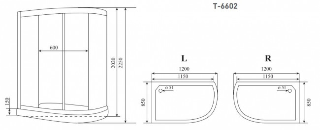 Душевая кабина Timo Standart T-6602 Black L 120*85 левая