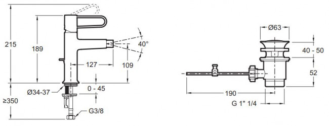 Смеситель Jacob Delafon Odeon Rive Gauche E21033-00-BL для биде матовый черный