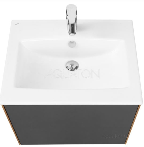 Комплект тумба Акватон Сохо 60 дуб веллингтон графит софт с раковиной Элина 60 1A2580K1AJA00