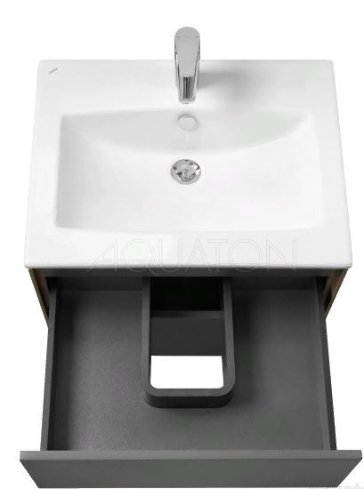 Комплект тумба Акватон Сохо 60 дуб веллингтон графит софт с раковиной Элина 60 1A2580K1AJA00