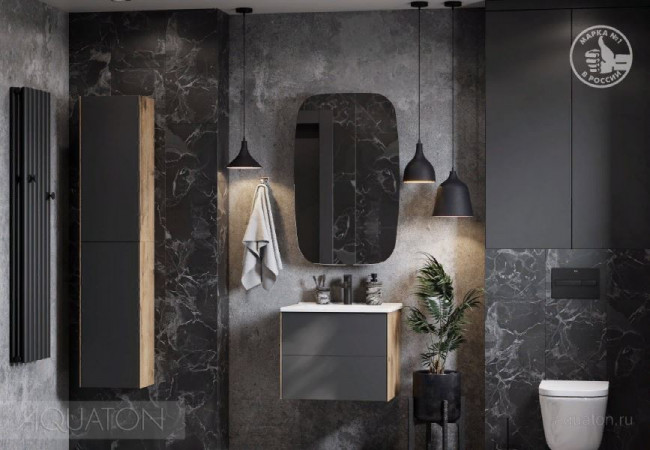 Комплект тумба Акватон Сохо 60 дуб веллингтон графит софт с раковиной Элина 60 1A2580K1AJA00