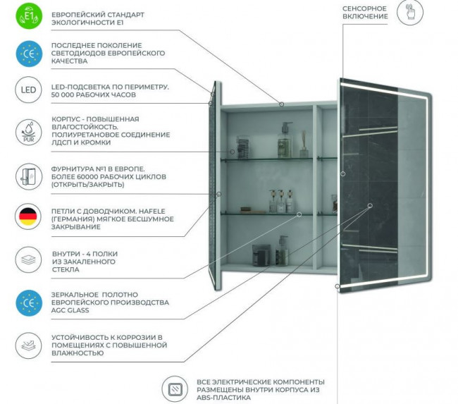 Зеркальный шкаф Vigo Geometry 1000 zsh.GEO.100.El с LED подсветкой