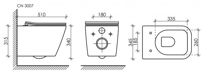 Комплект инсталляции с унитазом Ceramica Nova Metric Rimless CN3007_1001CH_1000 кнопка хром глянец
