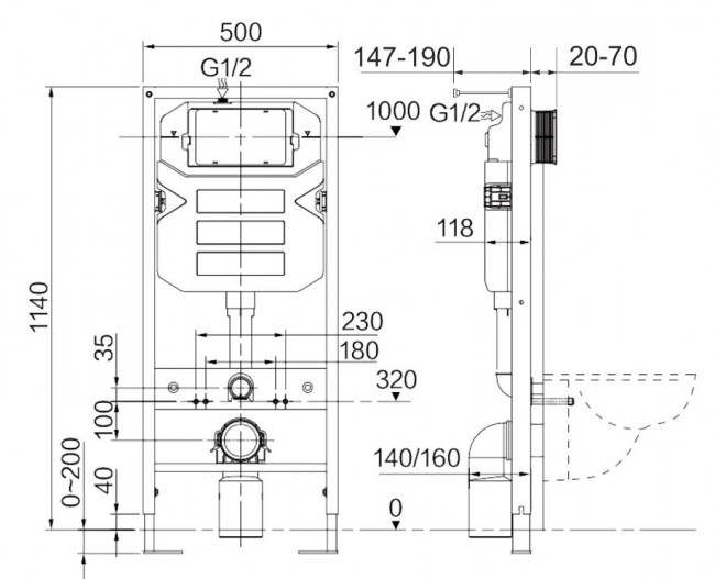 Комплект инсталляции с унитазом Ceramica Nova Metric Rimless CN3007_1001CH_1000 кнопка хром глянец