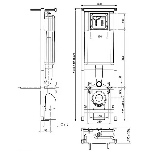 Система инсталляции Cersanit Black 35 с клавишей смыва Leon