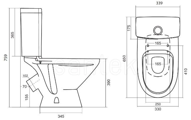 Унитаз-компакт Santek Лига 1WH302197 диагональный выпуск сиденье полипропилен без микролифта