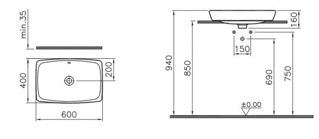 Раковина VitrA Metropole 5668B003-0012 накладная