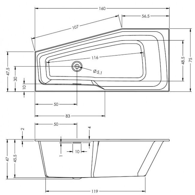 Ванна акриловая Riho Rethink Space 160*75 B111001005 правая
