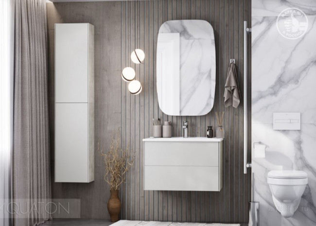 Комплект тумба Акватон Сохо 75 cлэйт галька серая с раковиной Элина 75 1A2581K1AJ9A0