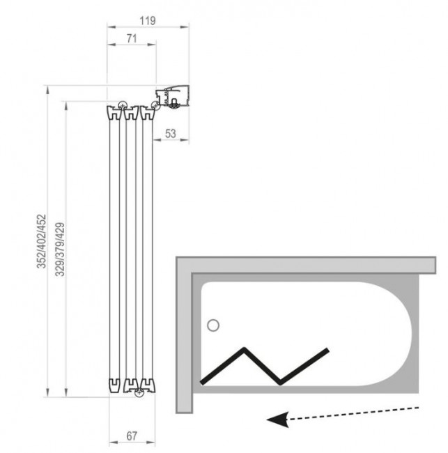 Шторка для ванны Ravak VS3 100 795P0U00Z1 сатин/транспарент