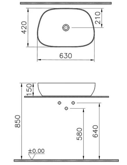 Раковина VitrA Outline Recycled 7993B066-0016 накладная матовый тауп