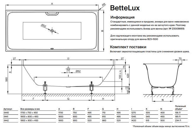 Ванна стальная Bette BetteLux 170*75 3440-000 AS антислип Sense Ванна стальная Bette BetteLux 170*75 3440-000 AS антислип Sense
