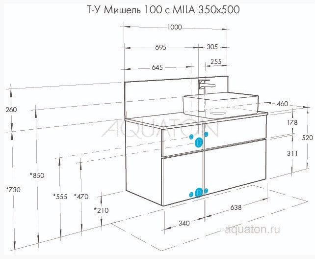 Тумба под раковину Акватон Мишель 100 1A244101MIX40 дуб эндгрейн