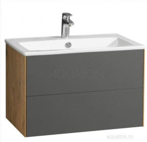 Комплект тумба Акватон Сохо 75 дуб веллингтон графит софт с раковиной Элина 75 1A2581K1AJA00