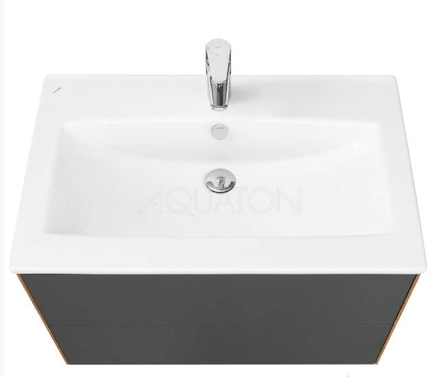 Комплект тумба Акватон Сохо 75 дуб веллингтон графит софт с раковиной Элина 75 1A2581K1AJA00