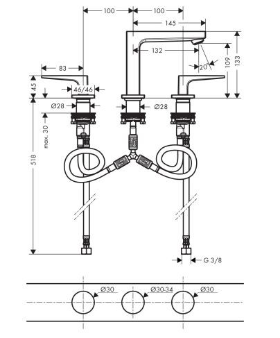 Смеситель Hansgrohe Metropol 32514000 для раковины на три отверстия