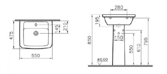 Раковина Vitra Form 300 9602B003-7650 c пьедесталом