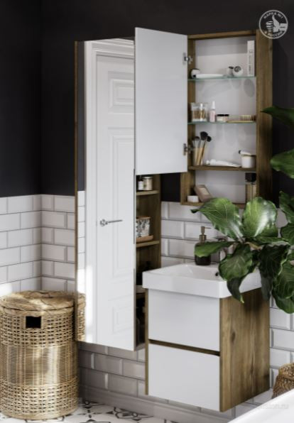 Зеркальный шкаф Акватон Сканди 45 1A252002SDZ90 белый дуб рустикальный