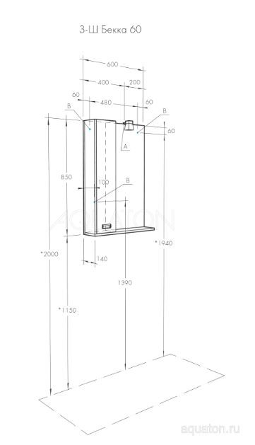 Зеркальный шкаф Акватон Бекка PRO 60 1A214602BAC20 белый дуб сомерсет