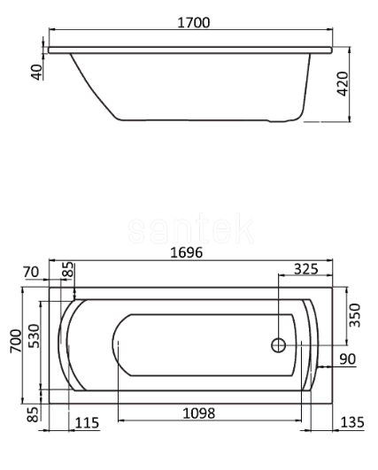 Ванна акриловая Santek Монако 170*70 11WH111979