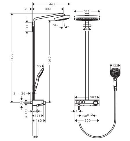 Душевая система Hansgrohe Raindance Select E Showerpipe 300 3jet с ShowerTablet Select 300 27127000 с термостатом