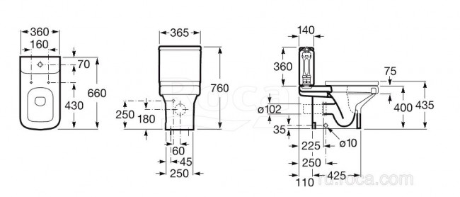 Унитаз Roca Dama-N 342787000 напольный с бачком 341784000 без сиденья