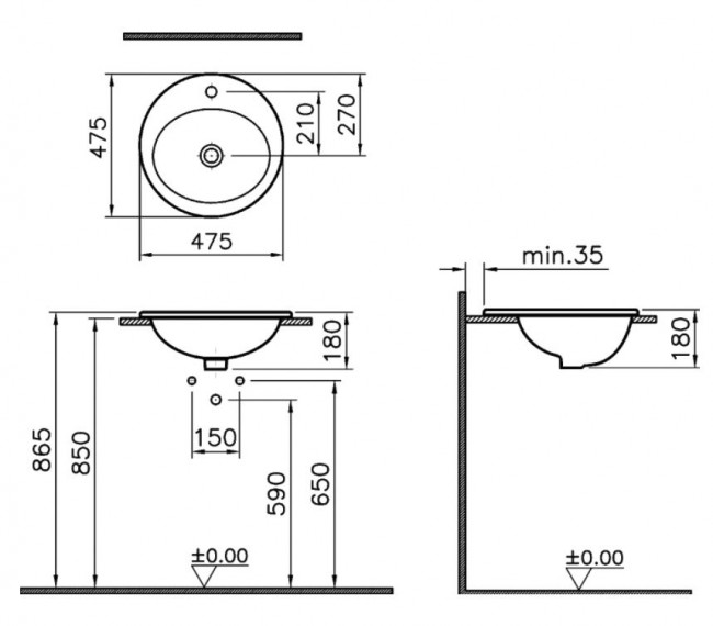 Раковина VitrA S20 5467B003-0001 врезная