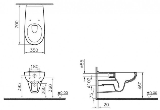Унитаз подвесной Vitra Conforma 5810B003-6234 для людей с ограниченными возможностями безободковый
