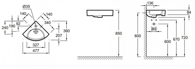 Раковина Jacob Delafon Odeon Rive Gauche EGP112-00 угловая