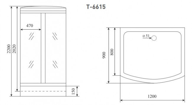 Душевая кабина Timo Standart Т-6615 Black 120*90