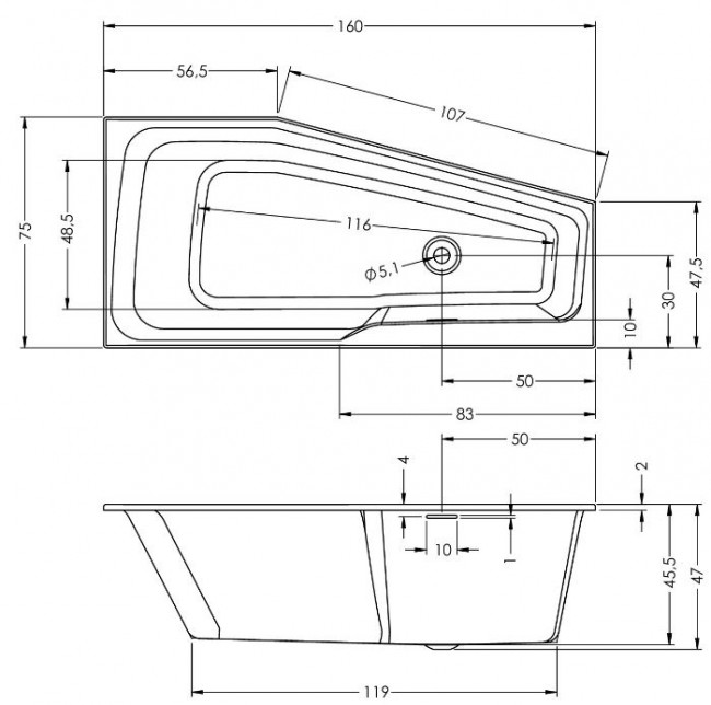 Ванна акриловая Riho Rethink Space 160*75 B112006005 левая с функцией Riho Fall