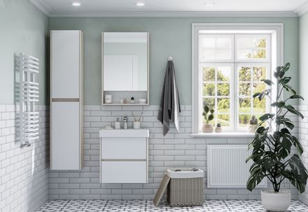 Зеркальный шкаф Акватон Сканди 55 1A252102SDB20 белый дуб верона