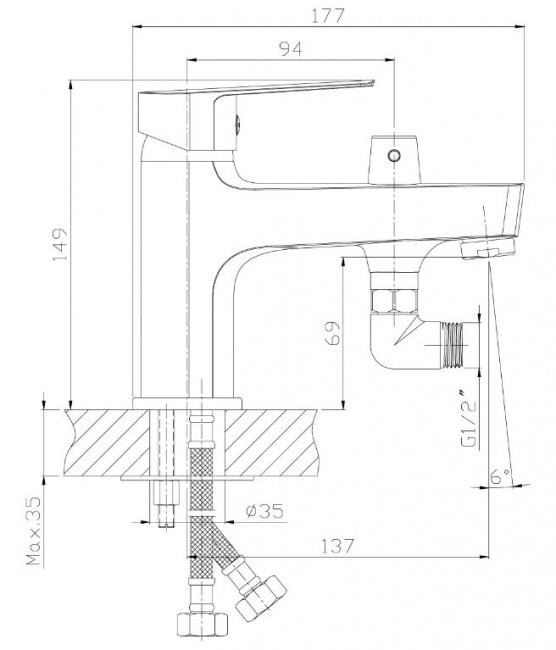 Смеситель Rossinka S35-38 на борт ванны