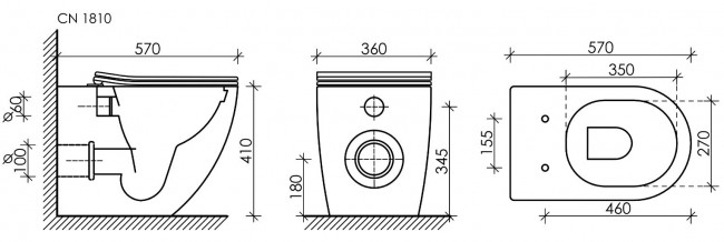 Унитаз приставной Ceramica Nova Mia Rimless CN1810 безободковый с микролифтом