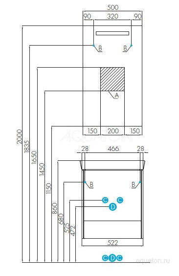 Тумба под раковину Акватон Йорк 55 М 1A170801YOAV0 белая ясень фабрик